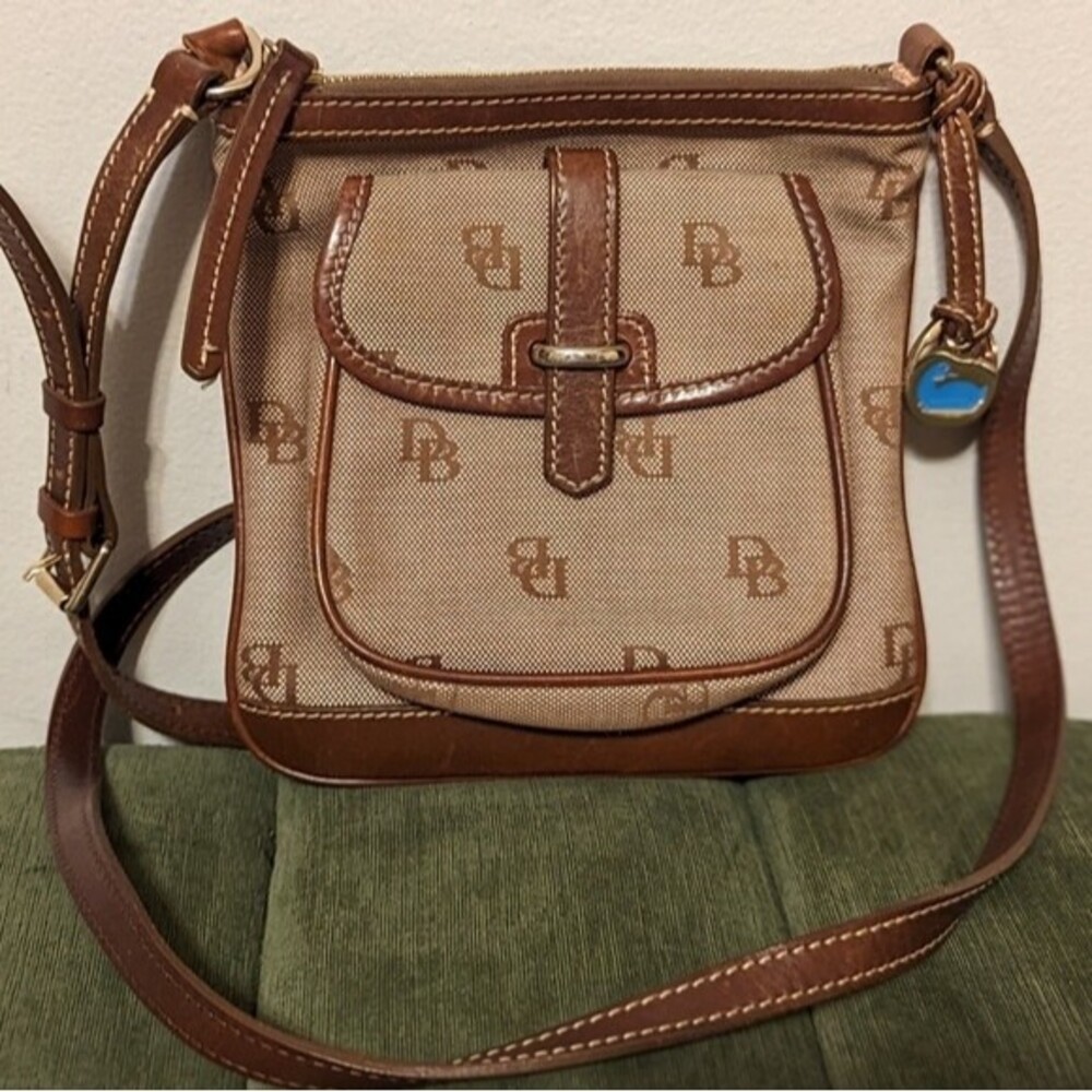 Dooney and Bourke vintage Genuine Brown Leather and Canvas crossbody bag purse